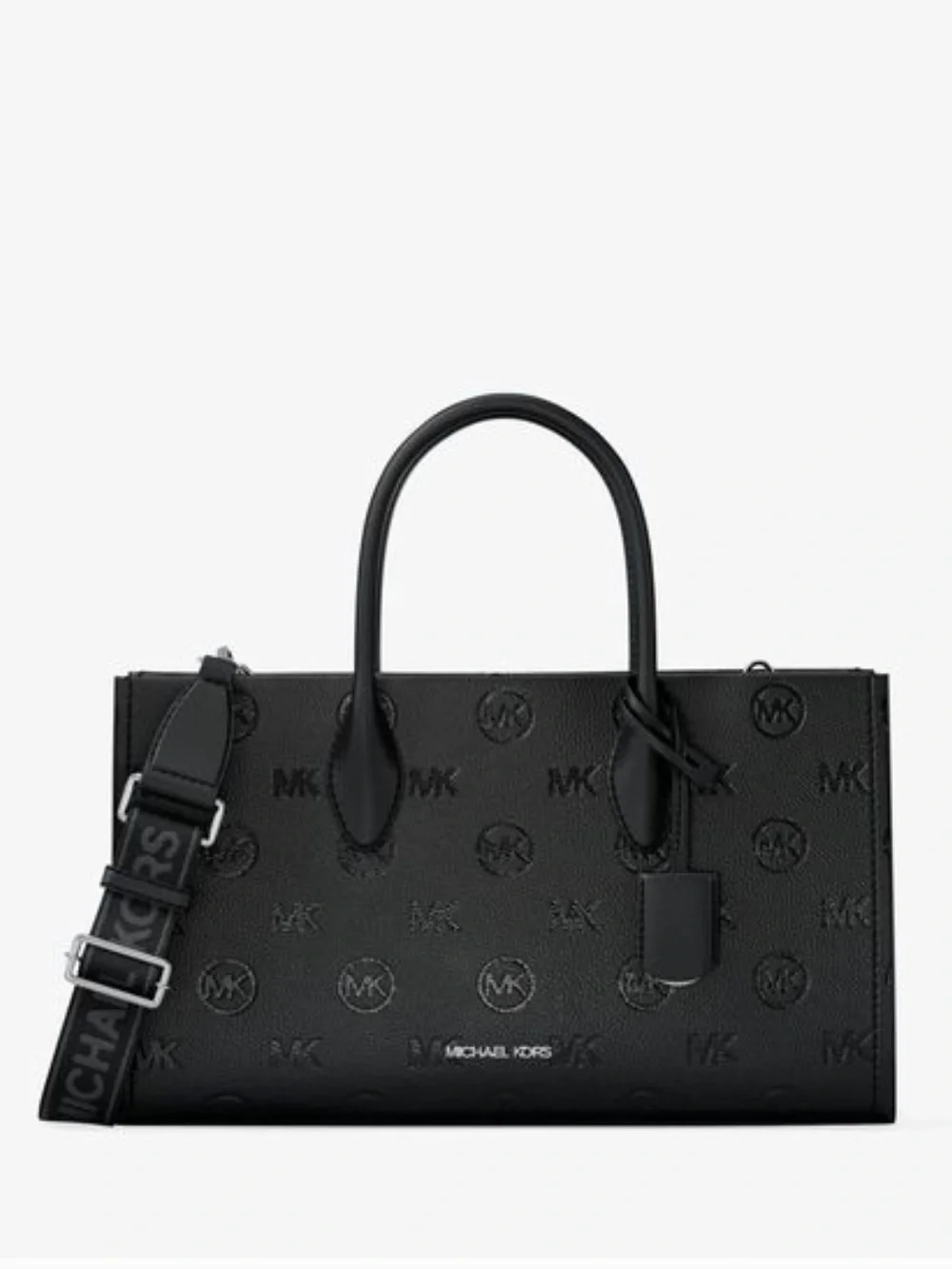 MICHAEL KORS Mirella Md Logo Debossed Satchel Shoulder Tote Crossbody Black NWT